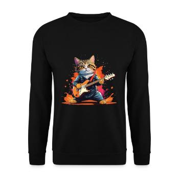 Cartoon Cat Plays Guitar Instruments Rock Cute - Unisex Sweatshirt - black - Front - Alina (178cm) & Michal (187cm)