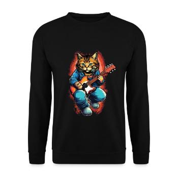 Kawaii Katze Spielt Gitarre Instrumente Rock Niedlich - Unisex Pullover - Schwarz - Vorne - Alina (178cm) & Michal (187cm)