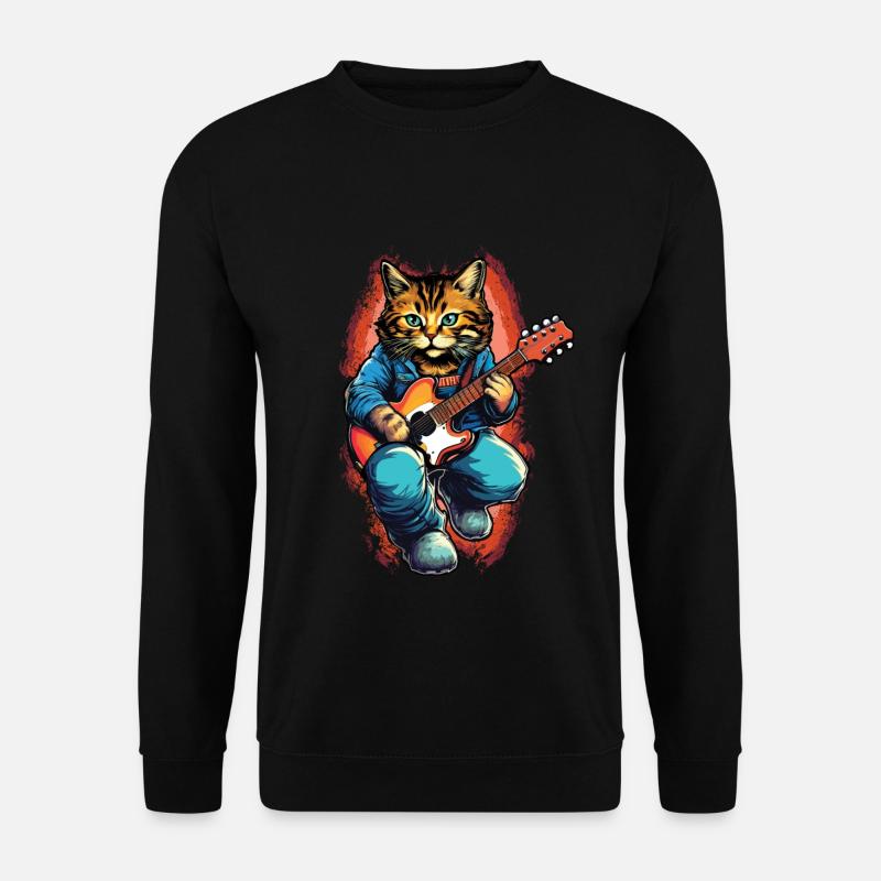 Kawaii Katze Spielt Gitarre Instrumente Rock Niedlich - Unisex Pullover - Schwarz