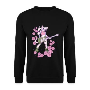 Musician Cat Plays Guitar Instruments Rock Metal - Unisex Sweatshirt - black - Front - Alina (178cm) & Michal (187cm)