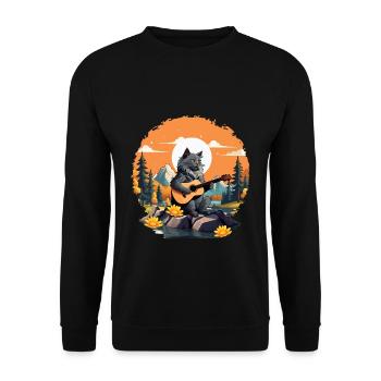 Mountain Cat Plays Guitar Instruments Rock Cute - Unisex Sweatshirt - black - Front - Alina (178cm) & Michal (187cm)