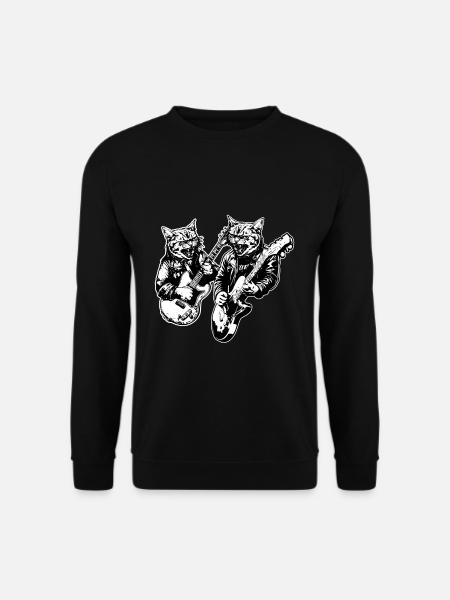 Two Cat Plays Guitar Instruments Rock Cute - Unisex Sweatshirt - black