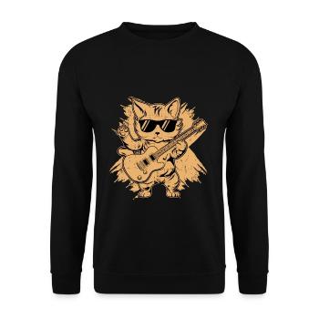Metallkatze Spielt Akustikgitarre Rock Süßes Kätzchen - Unisex Pullover - Schwarz - Vorne - Alina (178cm) & Michal (187cm)