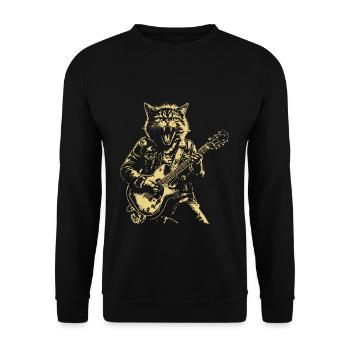 Miaou Chat Jouant Des Instruments De Guitare Dessin Animé - Sweat-shirt Unisexe - noir - Devant - Alina (178cm) & Michal (187cm)