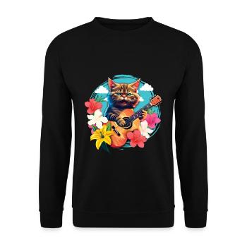 Musiker Katze Spielt Gitarre Floral Rock Aloha - Unisex Pullover - Schwarz - Vorne - Alina (178cm) & Michal (187cm)