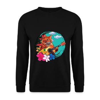 Musician Cat Plays Guitar Instruments Rock Aloha - Unisex Sweatshirt - black - Front - Alina (178cm) & Michal (187cm)