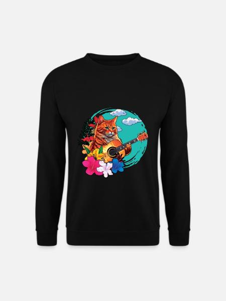 Musikerin Katze Spielt Gitarre Instrumente Rock Aloha - Unisex Pullover - Schwarz