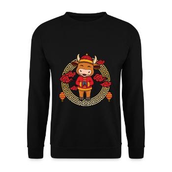 Funny Chinese New Year Of Ox Chinese Zodiac - Unisex Sweatshirt - black - Front - Alina (178cm) & Michal (187cm)