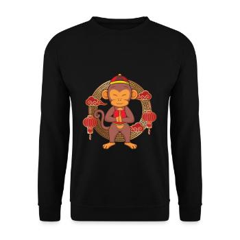 Lustiges chinesisches Neujahrsfest des Affen Chinesisches Sternzeichen - Unisex Pullover - Schwarz - Vorne - Alina (178cm) & Michal (187cm)