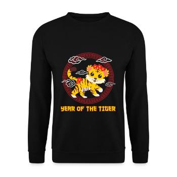 Cute Tiger Chinese Kawaii Chinese New Year - Unisex Sweatshirt - black - Front - Alina (178cm) & Michal (187cm)