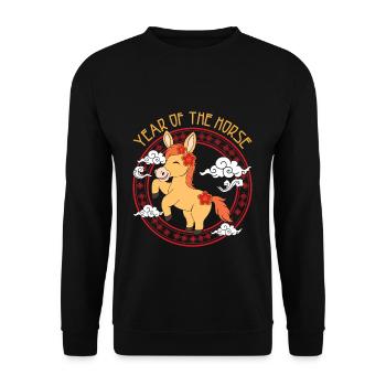 Year Of Horse Kawaii Zodiac Chinese New Year - Unisex Sweatshirt - black - Front - Alina (178cm) & Michal (187cm)