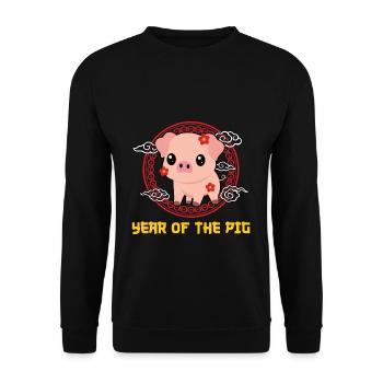 Année Du Cochon Kawaii Mignon Nouvel An Chinois - Sweat-shirt Unisexe - noir - Devant - Alina (178cm) & Michal (187cm)