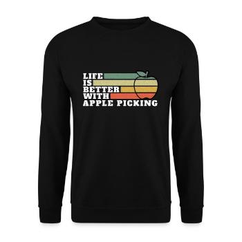 Life Is Better With Apple Picking Retro Vintage - Unisex Sweatshirt - black - Front - Alina (178cm) & Michal (187cm)