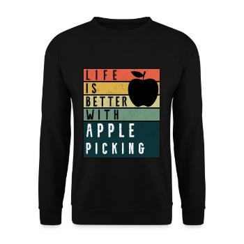 Life Is Better With Apple Picking Retro - Unisex Sweatshirt - black - Front - Alina (178cm) & Michal (187cm)