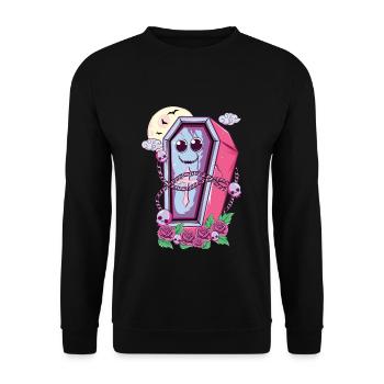 Niedlicher Sarg Kawaii Okkult Satanisch Pastell Gothic - Unisex Pullover - Schwarz - Vorne - Alina (178cm) & Michal (187cm)