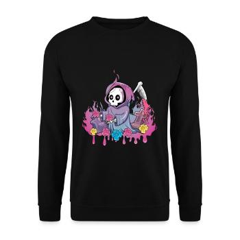 Grim Skelett Kawaii Okkult Satanisch Pastell Gothic - Unisex Pullover - Schwarz - Vorne - Alina (178cm) & Michal (187cm)