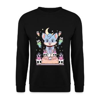 Ouija Cat Kawaii Occult Satanic Pastel Gothic - Unisex Sweatshirt - black - Front - Alina (178cm) & Michal (187cm)