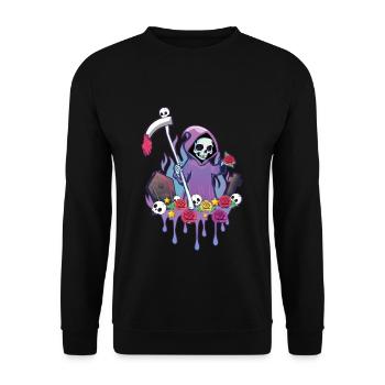 Sensenmann Kawaii Okkult Satanisch Pastell Gothic - Unisex Pullover - Schwarz - Vorne - Alina (178cm) & Michal (187cm)