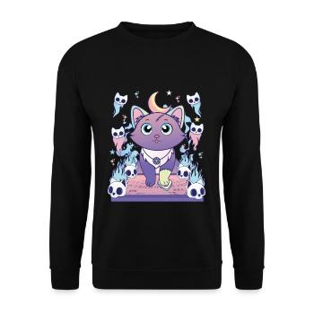 Ouija Cat Kawaii Occult Satanic Pastel - Unisex Sweatshirt - black - Front - Alina (178cm) & Michal (187cm)
