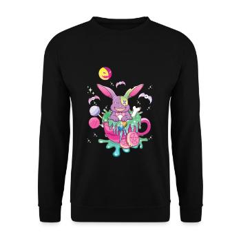 Gruseliger Kaninchenmann Kawaii Okkultes Satanisches Pastell - Unisex Pullover - Schwarz - Vorne - Alina (178cm) & Michal (187cm)