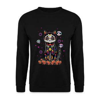 Chat Mexicain Floral Muertos Jour Des Morts Halloween - Sweat-shirt Unisexe - noir - Devant - Alina (178cm) & Michal (187cm)