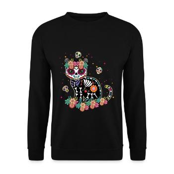 Mexikanische Katze Blumen Muertos Tag Des Toten Halloween - Unisex Pullover - Schwarz - Vorne - Alina (178cm) & Michal (187cm)