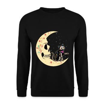 Chat de lune floral Muertos Jour de la mort Halloween - Sweat-shirt Unisexe - noir - Devant - Alina (178cm) & Michal (187cm)