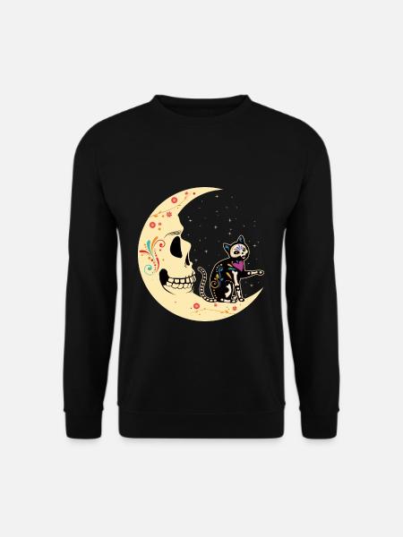 Mondkatze Blumen Muertos Tag der Toten Halloween - Unisex Pullover - Schwarz