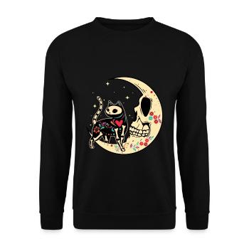 Katze Mond Blumen Muertos Tag der Toten Halloween - Unisex Pullover - Schwarz - Vorne - Alina (178cm) & Michal (187cm)