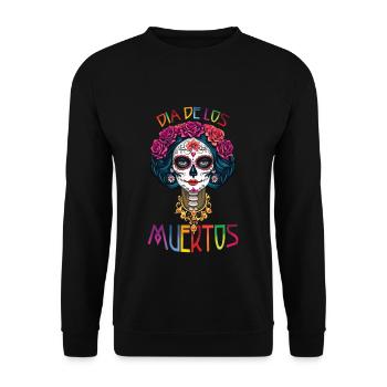 Catrina Floral Muertos Tag der Toten Halloween - Unisex Pullover - Schwarz - Vorne - Alina (178cm) & Michal (187cm)