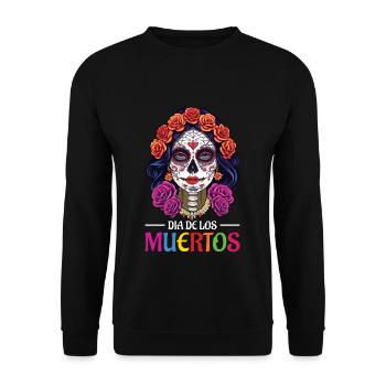 La Catrina Floral Muertos Tag der Toten Halloween - Unisex Pullover - Schwarz - Vorne - Alina (178cm) & Michal (187cm)