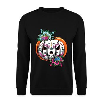 Pumpkin Mexican Floral Muertos Dead Halloween - Unisex Sweatshirt - black - Front - Alina (178cm) & Michal (187cm)