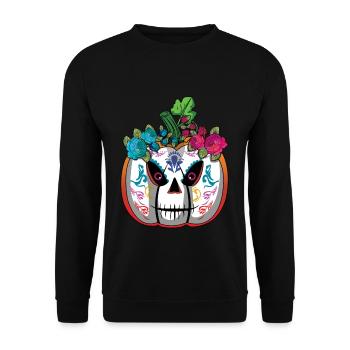 Pumpkin Mexican Floral Muertos Dead - Unisex Sweatshirt - black - Front - Alina (178cm) & Michal (187cm)