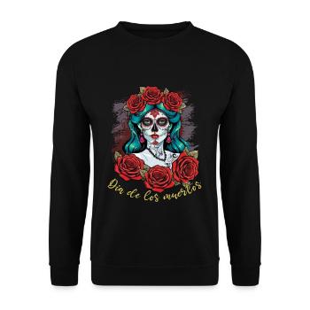 Muertos Tag der Toten Halloween - Unisex Pullover - Schwarz - Vorne - Alina (178cm) & Michal (187cm)