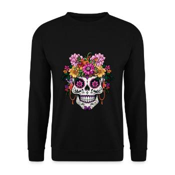 Squelette Dia De Los Muertos Halloween Floral - Sweat-shirt Unisexe - noir - Devant - Alina (178cm) & Michal (187cm)