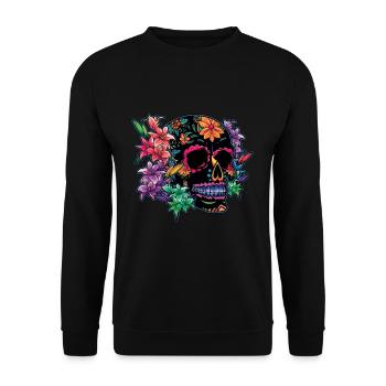 Black Colorful Dia De Los Muertos Halloween Floral - Unisex Sweatshirt - black - Front - Alina (178cm) & Michal (187cm)