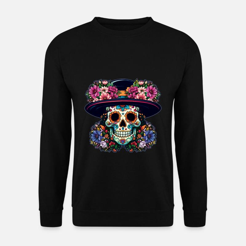 Skelett Hut Muertos Tag der Toten Halloween - Unisex Pullover - Schwarz