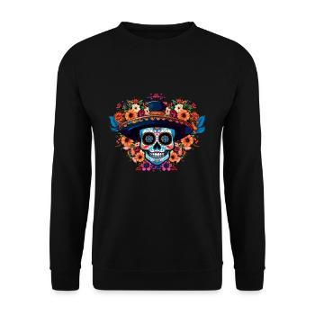 Hut Muertos Tag der Toten Halloween Skelett - Unisex Pullover - Schwarz - Vorne - Alina (178cm) & Michal (187cm)