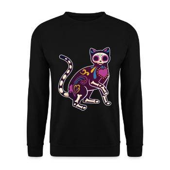 Katze Blumen Skelett Muertos Tag Des Toten Halloween - Unisex Pullover - Schwarz - Vorne - Alina (178cm) & Michal (187cm)
