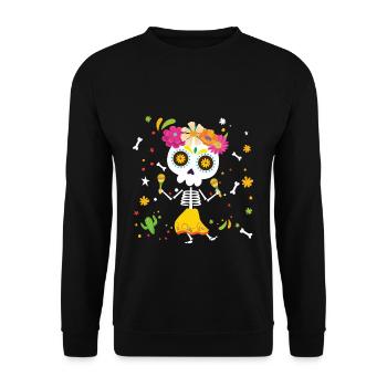 La Catrina Muertos Tag der Toten Halloween - Unisex Pullover - Schwarz - Vorne - Alina (178cm) & Michal (187cm)