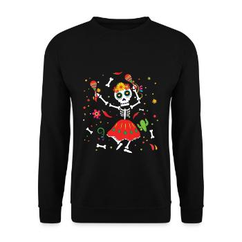 Dancing Skeleton Muertos Day Of Dead Halloween - Unisex Sweatshirt - black - Front - Alina (178cm) & Michal (187cm)