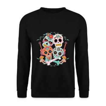 Floral Muertos Jour Des Morts Halloween Guitare - Sweat-shirt Unisexe - noir - Devant - Alina (178cm) & Michal (187cm)
