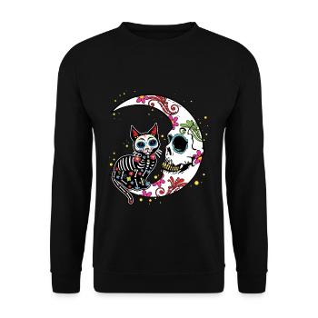 Squelette floral Muertos Jour Des Morts Halloween Chat - Sweat-shirt Unisexe - noir - Devant - Alina (178cm) & Michal (187cm)