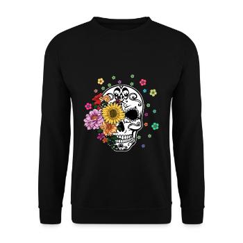 Skelett Muertos Tag Des Toten Halloween Blume - Unisex Pullover - Schwarz - Vorne - Alina (178cm) & Michal (187cm)