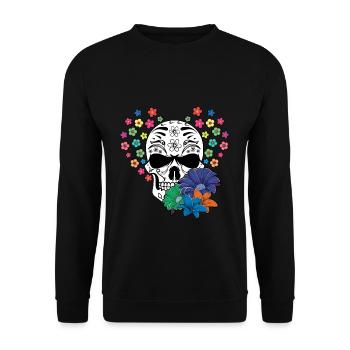 Blume Skelett Muertos Tag Des Toten Halloween - Unisex Pullover - Schwarz - Vorne - Alina (178cm) & Michal (187cm)