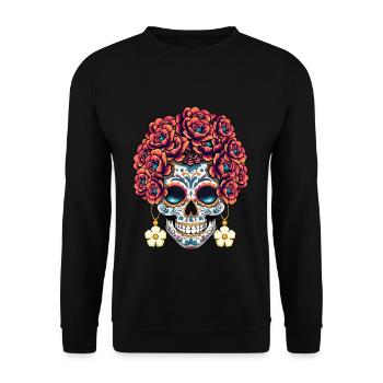 Colorful Floral Muertos Day Of Dead Halloween - Unisex Sweatshirt - black - Front - Alina (178cm) & Michal (187cm)