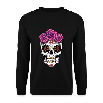 Rose Floral Muertos Tag Des Toten Halloween - Unisex Pullover - Schwarz - Vorne - Alina (178cm) & Michal (187cm)