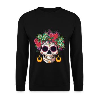 Bunte Blume Muertos Tag Des Toten Halloween - Unisex Pullover - Schwarz - Vorne - Alina (178cm) & Michal (187cm)