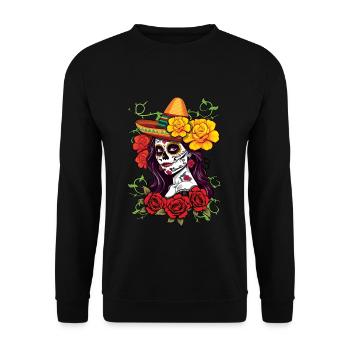 La Calavera Skelett Muertos Tag Des Toten Halloween - Unisex Pullover - Schwarz - Vorne - Alina (178cm) & Michal (187cm)