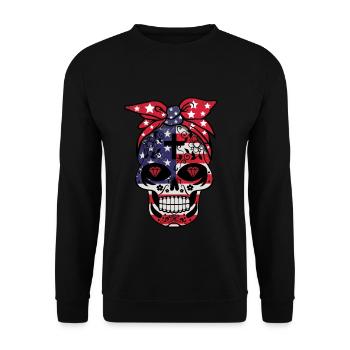 US-Flagge Muertos Tag der Toten Halloween - Unisex Pullover - Schwarz - Vorne - Alina (178cm) & Michal (187cm)